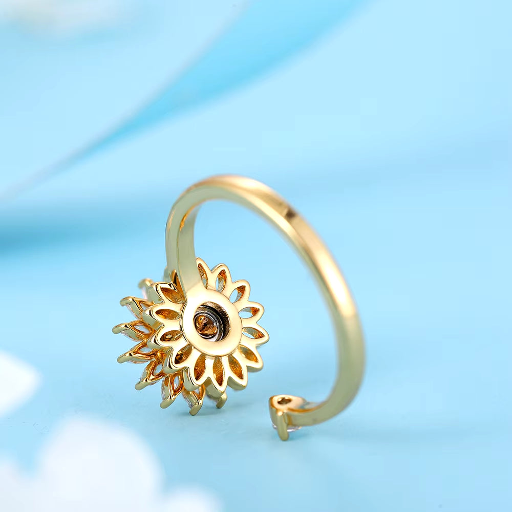 Fidget anti Stress Anxiety Rings for Women Stainless Steel Gold-Plated Rotatable Sun Star Evil Eye Sunflower Spinner Rings