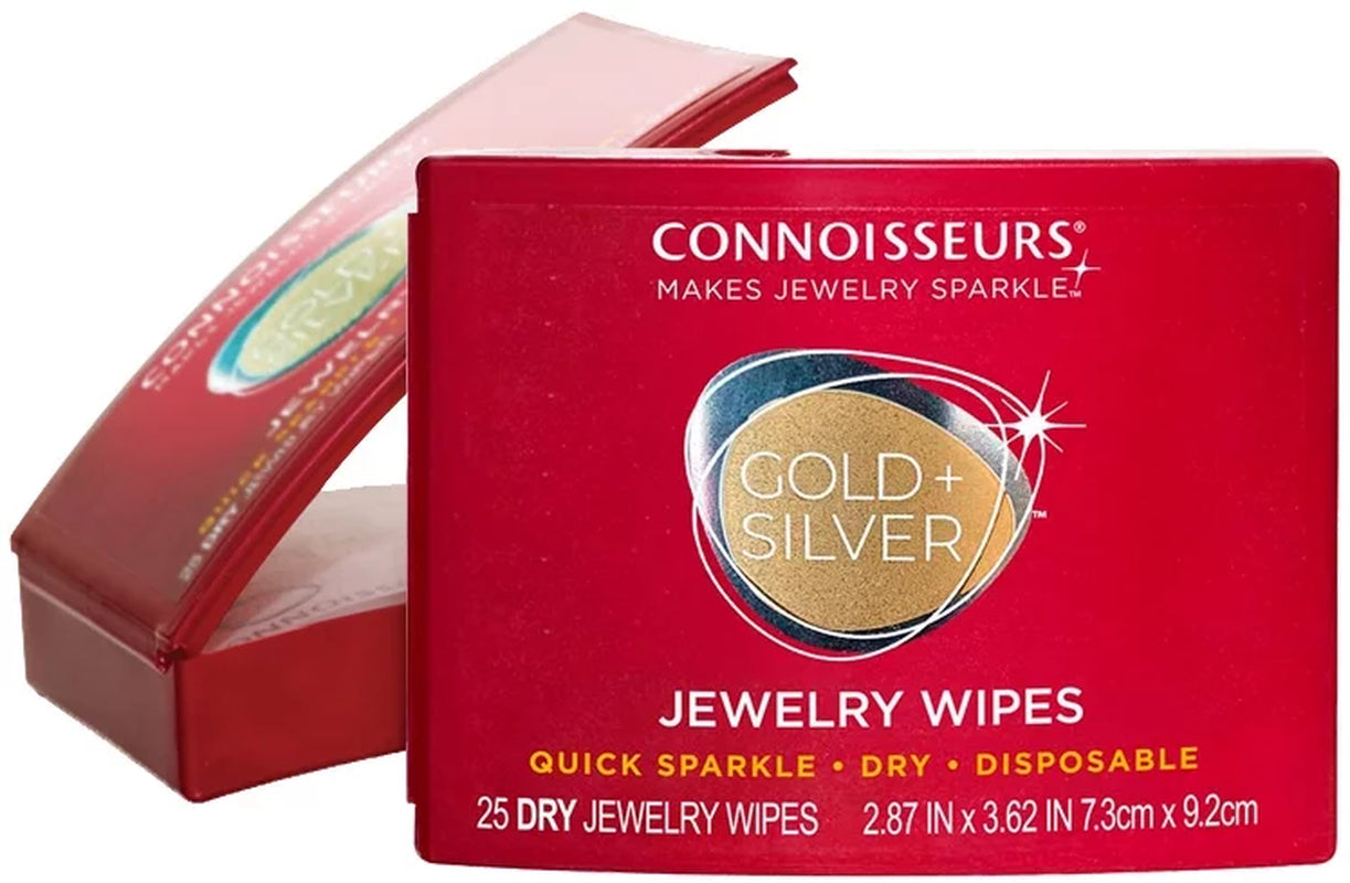 Gold & Silver Jewelry Cleaning Wipes, Red Compact, 25Ct Dry Disposable Wipes Clean and Polish Gold and Silver Jewelry