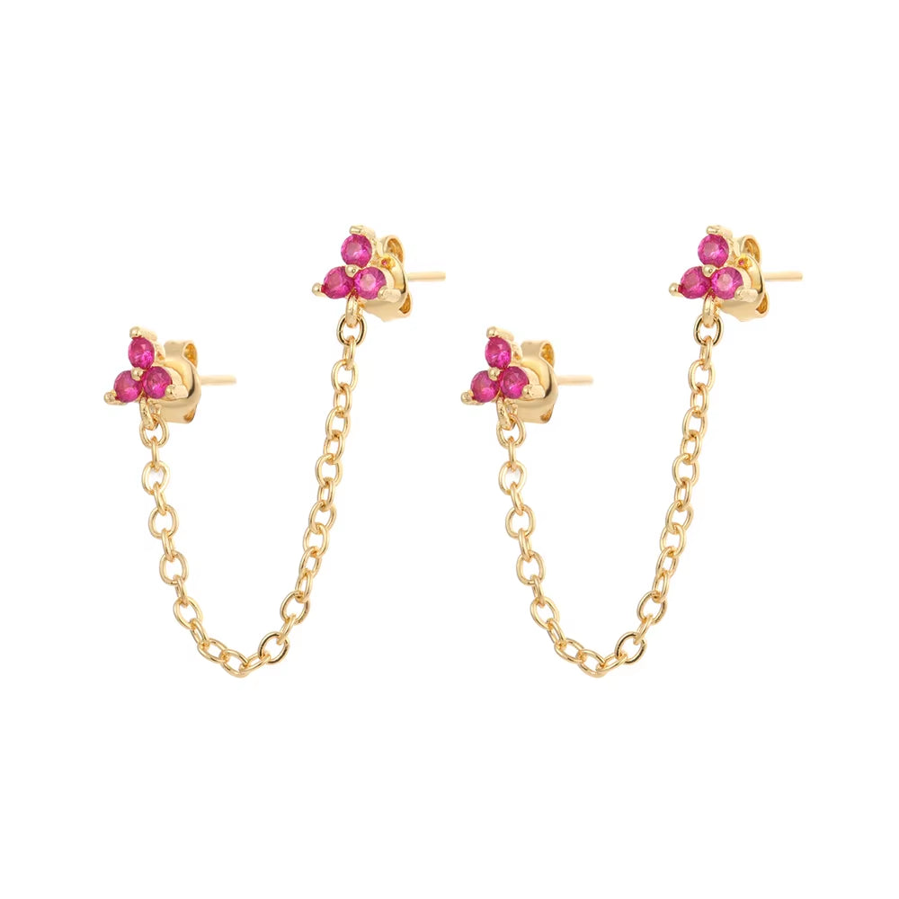 Fashion Gold Silver Plated Jewelry Flower Chain Earrings for Women Color CZ Zircon Stud Earring Girls Earings Wholesale