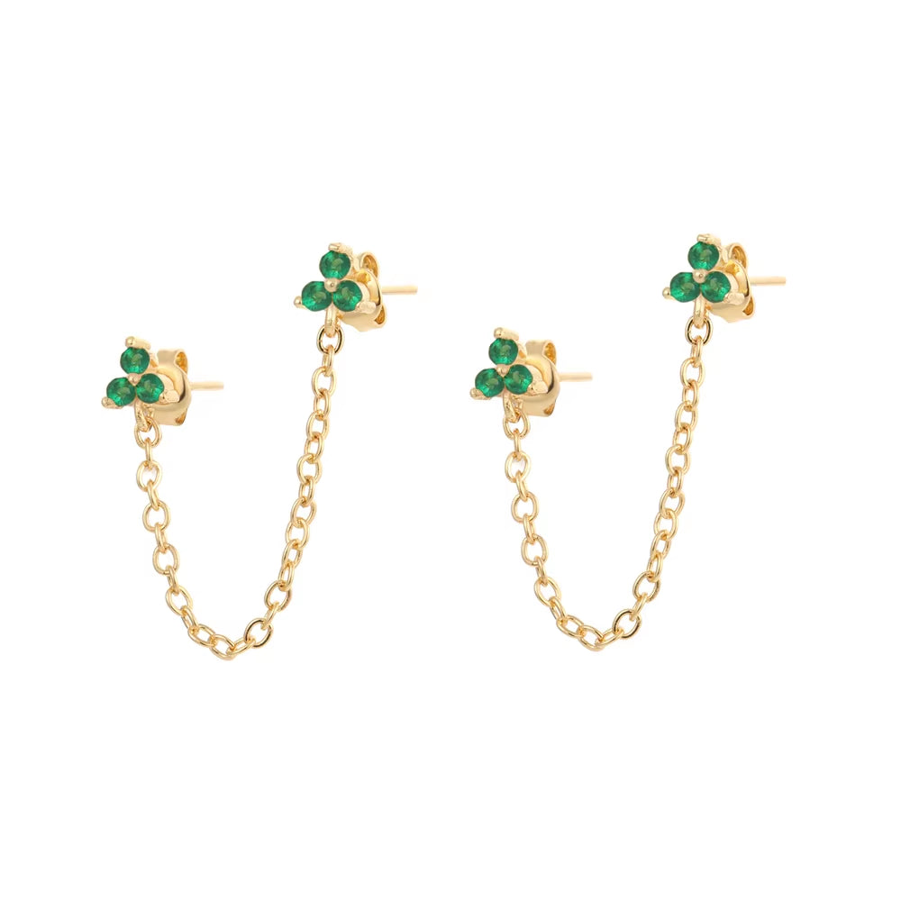 Fashion Gold Silver Plated Jewelry Flower Chain Earrings for Women Color CZ Zircon Stud Earring Girls Earings Wholesale