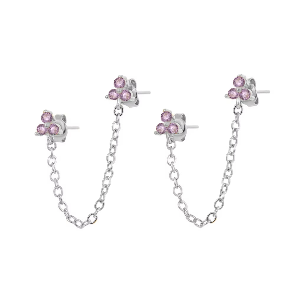 Fashion Gold Silver Plated Jewelry Flower Chain Earrings for Women Color CZ Zircon Stud Earring Girls Earings Wholesale