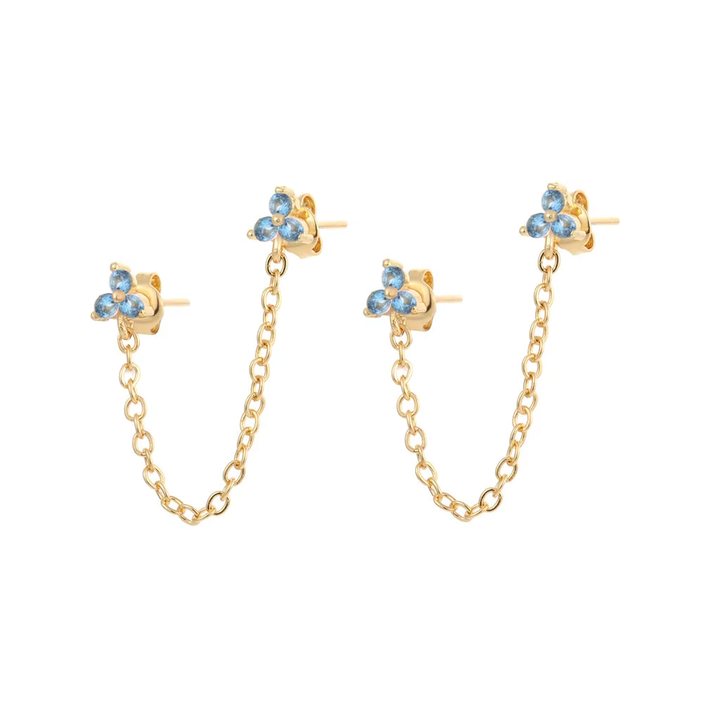 Fashion Gold Silver Plated Jewelry Flower Chain Earrings for Women Color CZ Zircon Stud Earring Girls Earings Wholesale