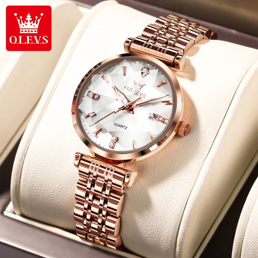 Women Luxury Jewelry Quartz Watch Waterproof Stainless Steel Strap Rose Gold Watch for Women Fashion Watch Bracelet Set