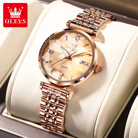 Women Luxury Jewelry Quartz Watch Waterproof Stainless Steel Strap Rose Gold Watch for Women Fashion Watch Bracelet Set