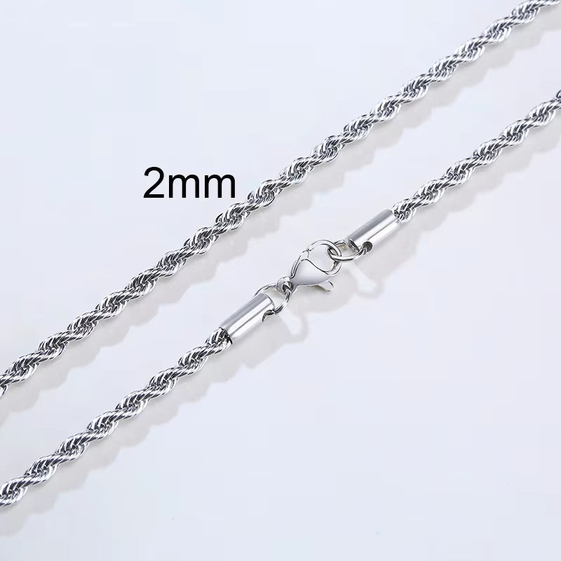 Men Ropes Long Necklace Stainless Steel Minimalist Twist Rope Chain Necklace Available in Gold Color Silver Color 2 to 5Mm