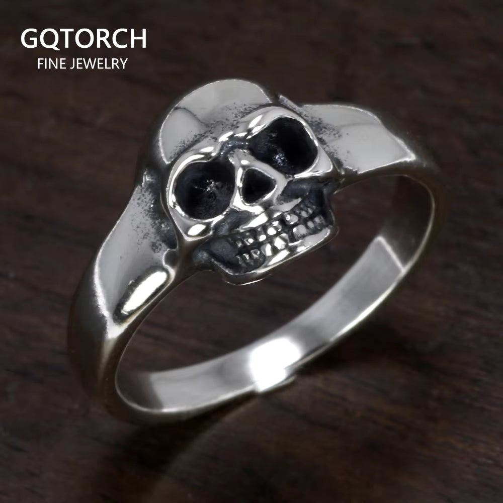 S925 Sterling Silver Vintage Skeleton Ring for Men Skull Punk Hip Hop Rock Ring Retro Simple Style Jewelry