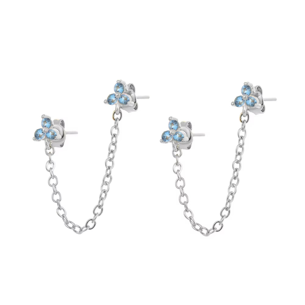 Fashion Gold Silver Plated Jewelry Flower Chain Earrings for Women Color CZ Zircon Stud Earring Girls Earings Wholesale