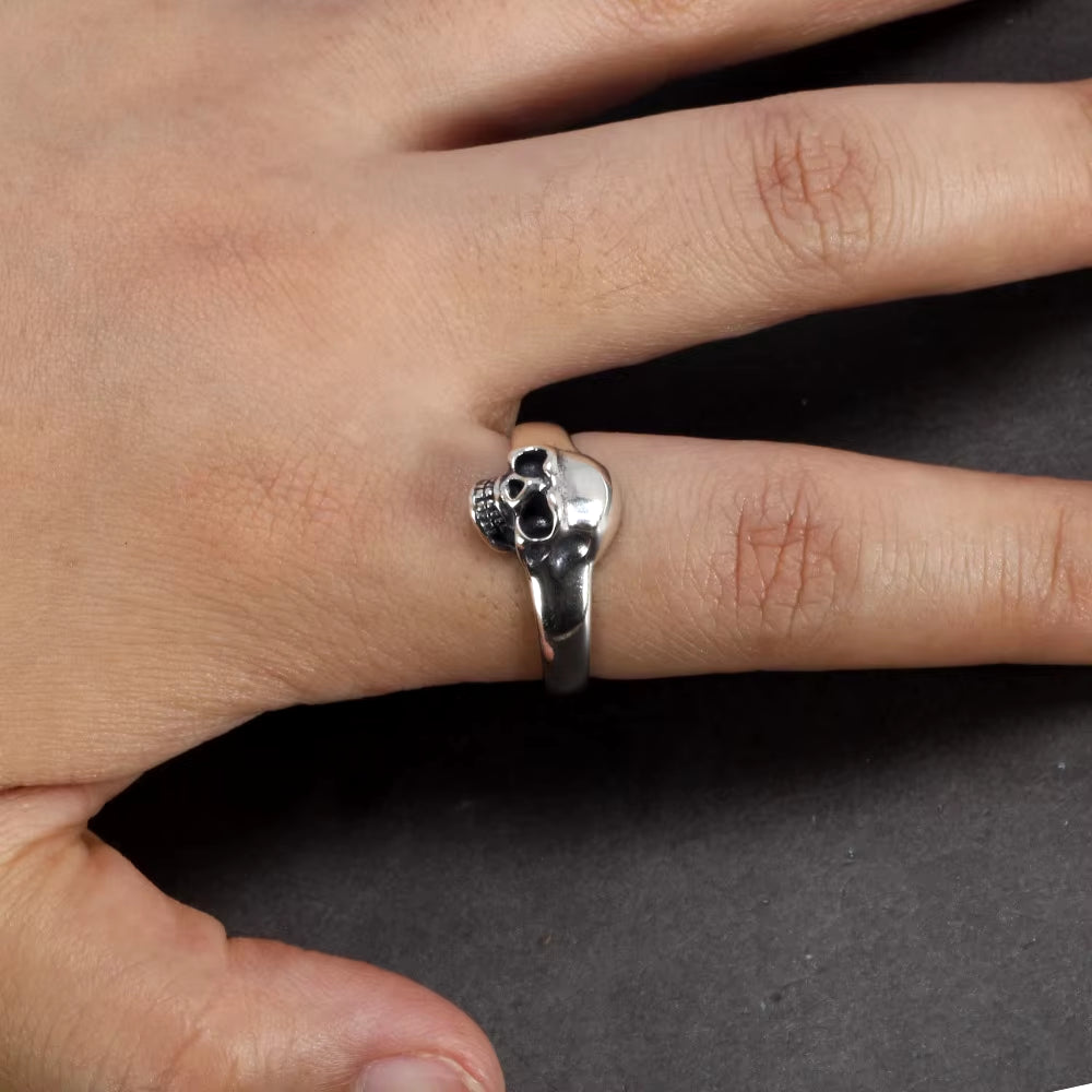 S925 Sterling Silver Vintage Skeleton Ring for Men Skull Punk Hip Hop Rock Ring Retro Simple Style Jewelry