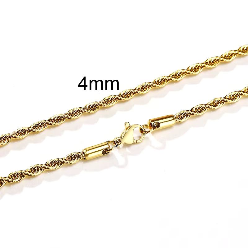 Men Ropes Long Necklace Stainless Steel Minimalist Twist Rope Chain Necklace Available in Gold Color Silver Color 2 to 5Mm