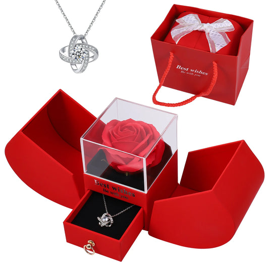 Red Rose with Necklace, Flowers Rose Gifts for Mom Wife Girlfriend, Valentines Day Gifts, Mothers Day Anniversary Gifts for Wome