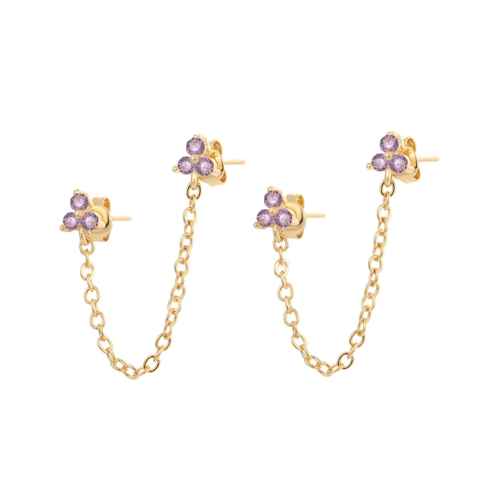 Fashion Gold Silver Plated Jewelry Flower Chain Earrings for Women Color CZ Zircon Stud Earring Girls Earings Wholesale