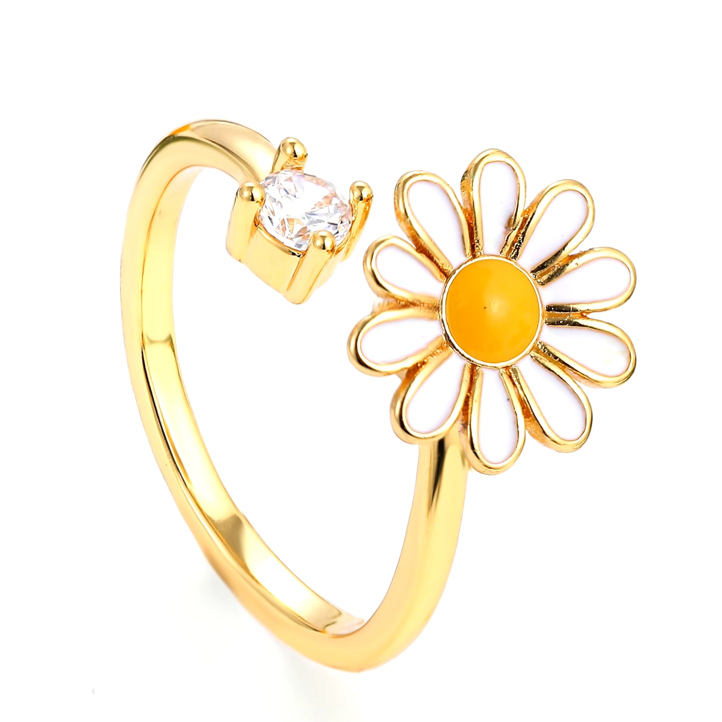 Fidget anti Stress Anxiety Rings for Women Stainless Steel Gold-Plated Rotatable Sun Star Evil Eye Sunflower Spinner Rings