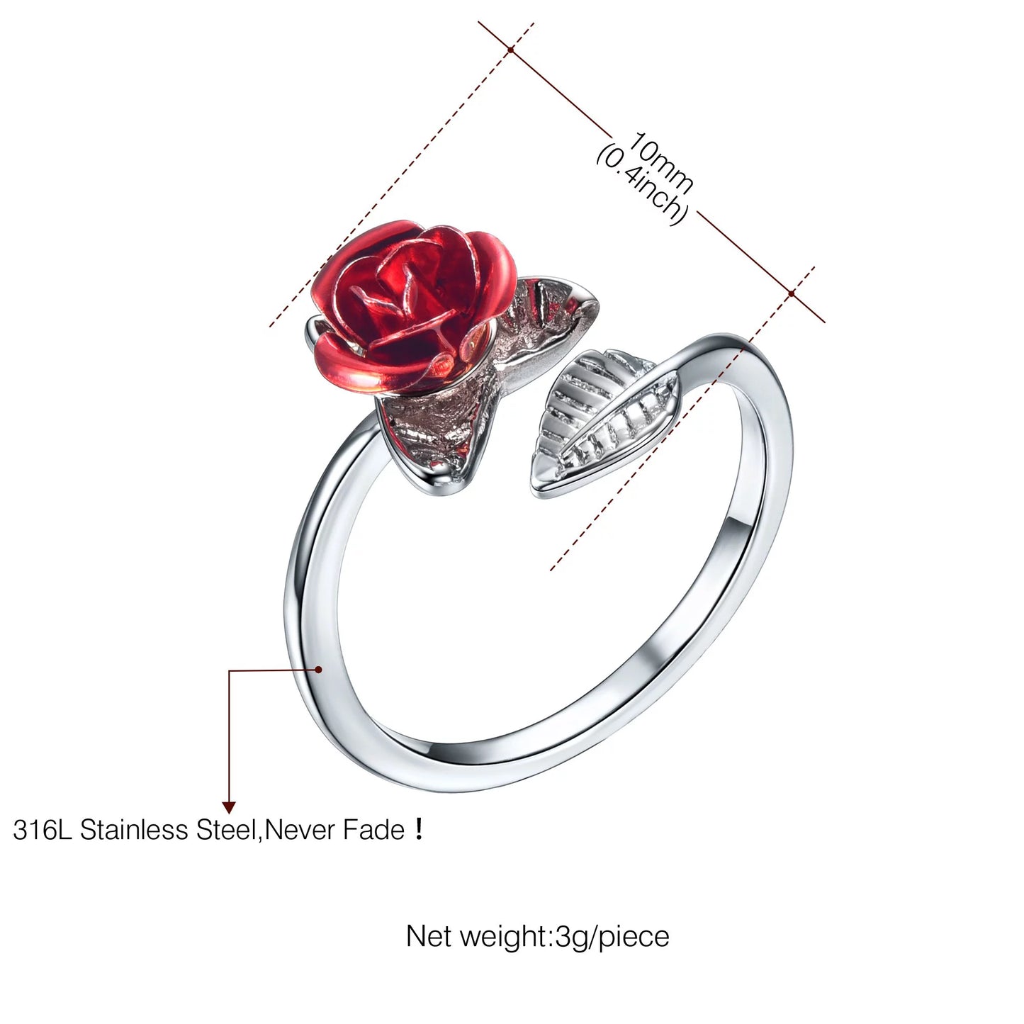 Rose Flower Ring Adjustable Dainty Flower Open Rings Jewelry Wedding Valentine Gifts for Women Girl(Silver)