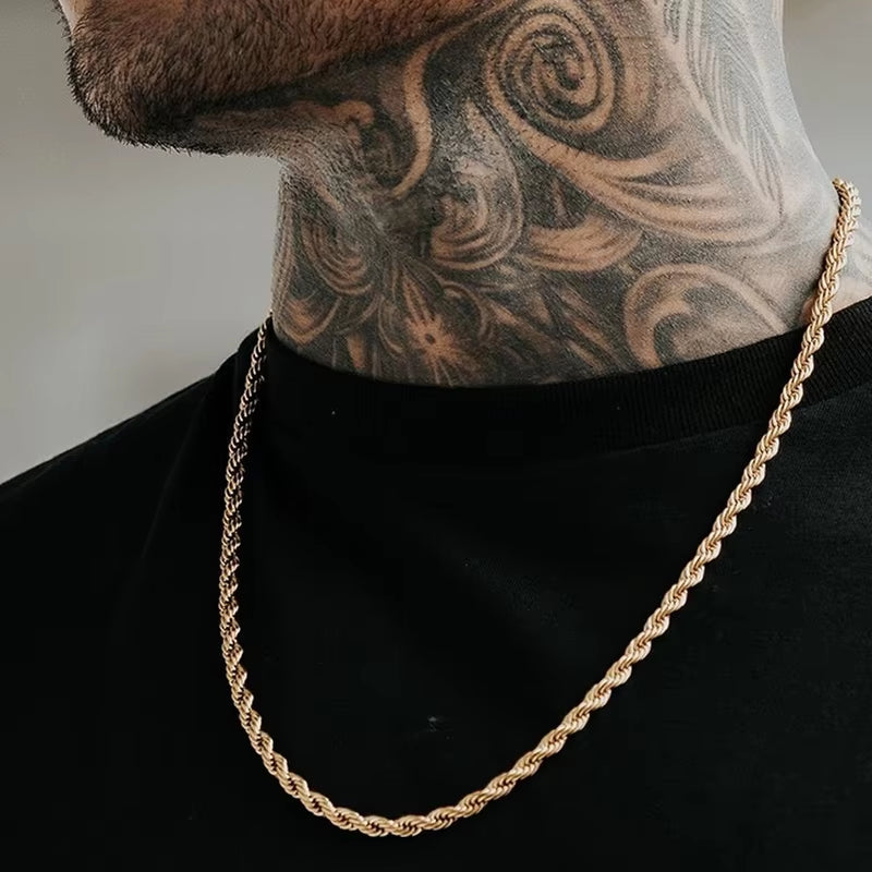 Men Ropes Long Necklace Stainless Steel Minimalist Twist Rope Chain Necklace Available in Gold Color Silver Color 2 to 5Mm