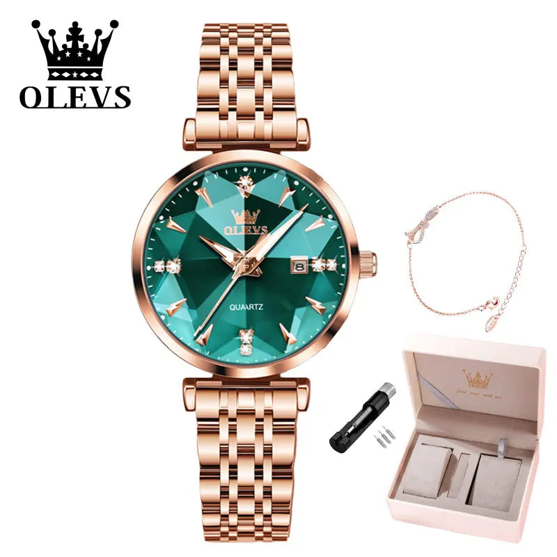 Women Luxury Jewelry Quartz Watch Waterproof Stainless Steel Strap Rose Gold Watch for Women Fashion Watch Bracelet Set