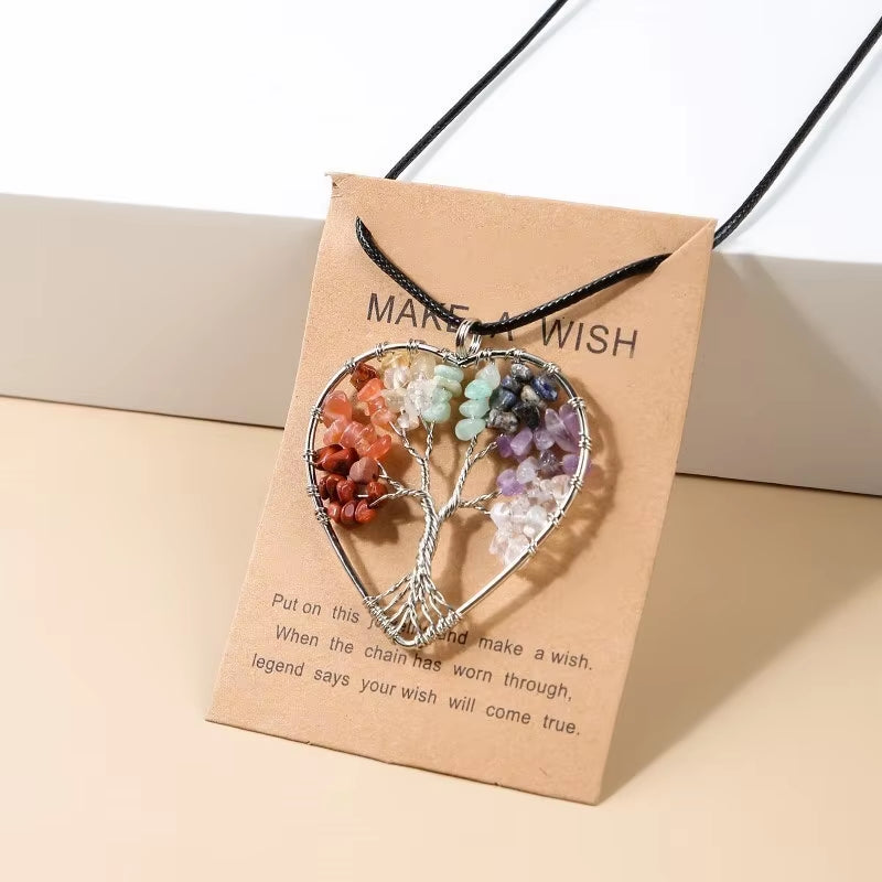 7 Chakras Tree of Life Pendant Necklace Gold Color Wisdom Natural Crystal Chip Beads Reiki Healing Jewelry Gift