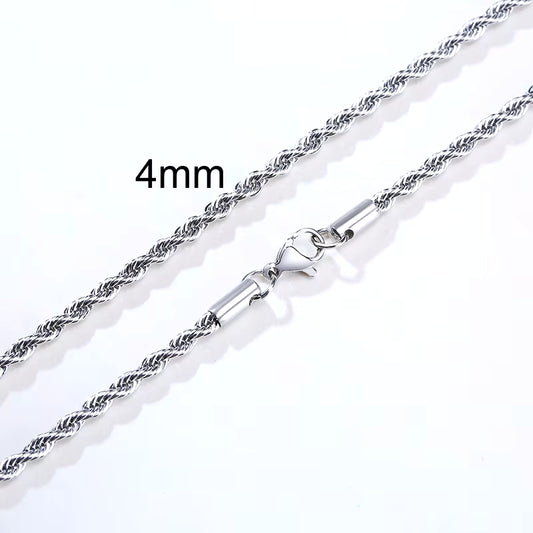 Men Ropes Long Necklace Stainless Steel Minimalist Twist Rope Chain Necklace Available in Gold Color Silver Color 2 to 5Mm