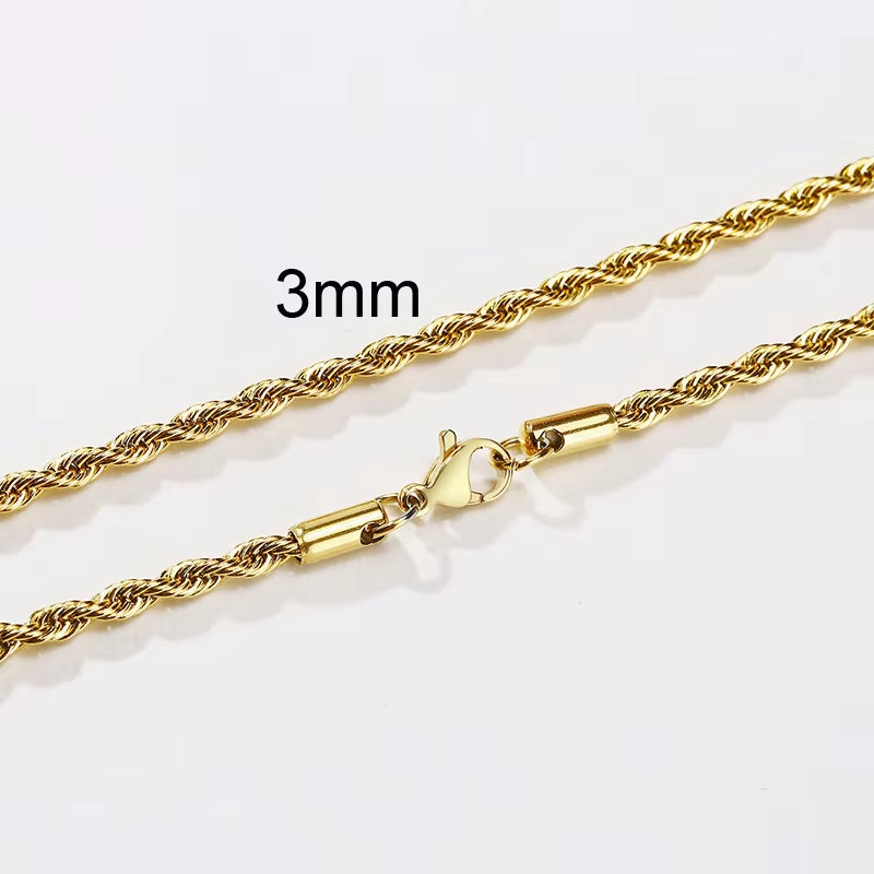 Men Ropes Long Necklace Stainless Steel Minimalist Twist Rope Chain Necklace Available in Gold Color Silver Color 2 to 5Mm