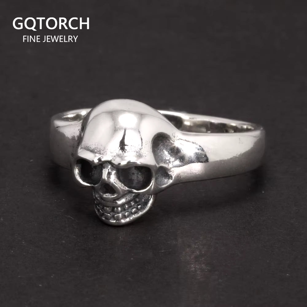 S925 Sterling Silver Vintage Skeleton Ring for Men Skull Punk Hip Hop Rock Ring Retro Simple Style Jewelry